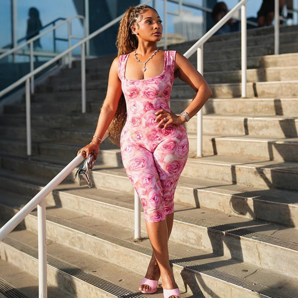 ZARA Boyfriend Style Sweet Slimming Floral Lounge Hip Hugging Sports Jumpsuit